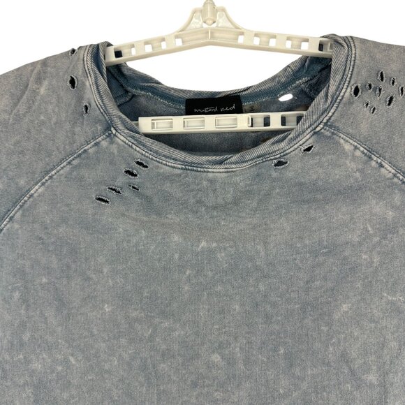 Mustard Seed Distressed L Crewneck Sweatshirt Back Zip Feature Blue Long Sleeve - Picture 3 of 8